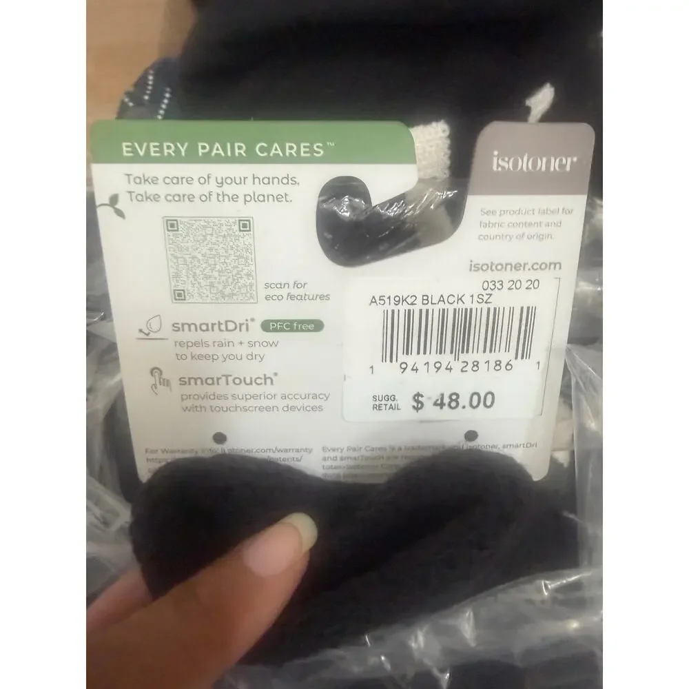 Isotoner NEW smartDri Gloves Women's One Size Black SmarTouch Faux Fur Lining - Picture 4 of 4